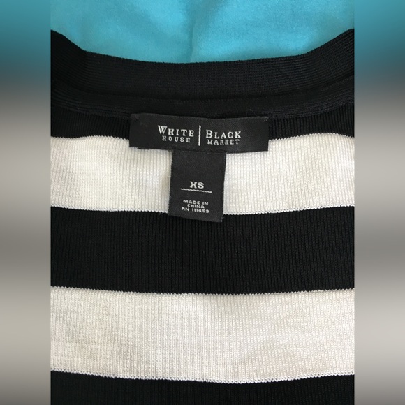 EUC WHBM beautiful black/white stripped fitted bodycon cap sleeve top. - Picture 6 of 11